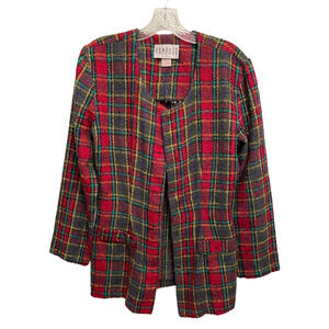 Vintage Rampage Womens Jacket Medium Red Plaid Wool Blend Open Front Grunge 90s